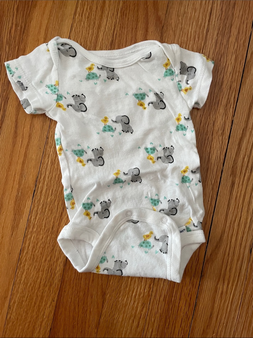 Gerber White Baby One-Piece Bodysuit with Gray, Green and Yellow Animal Print